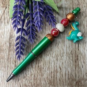 Writing Dino Green Pen Beaded Silicone Gift Custom Handmade Office Supplies